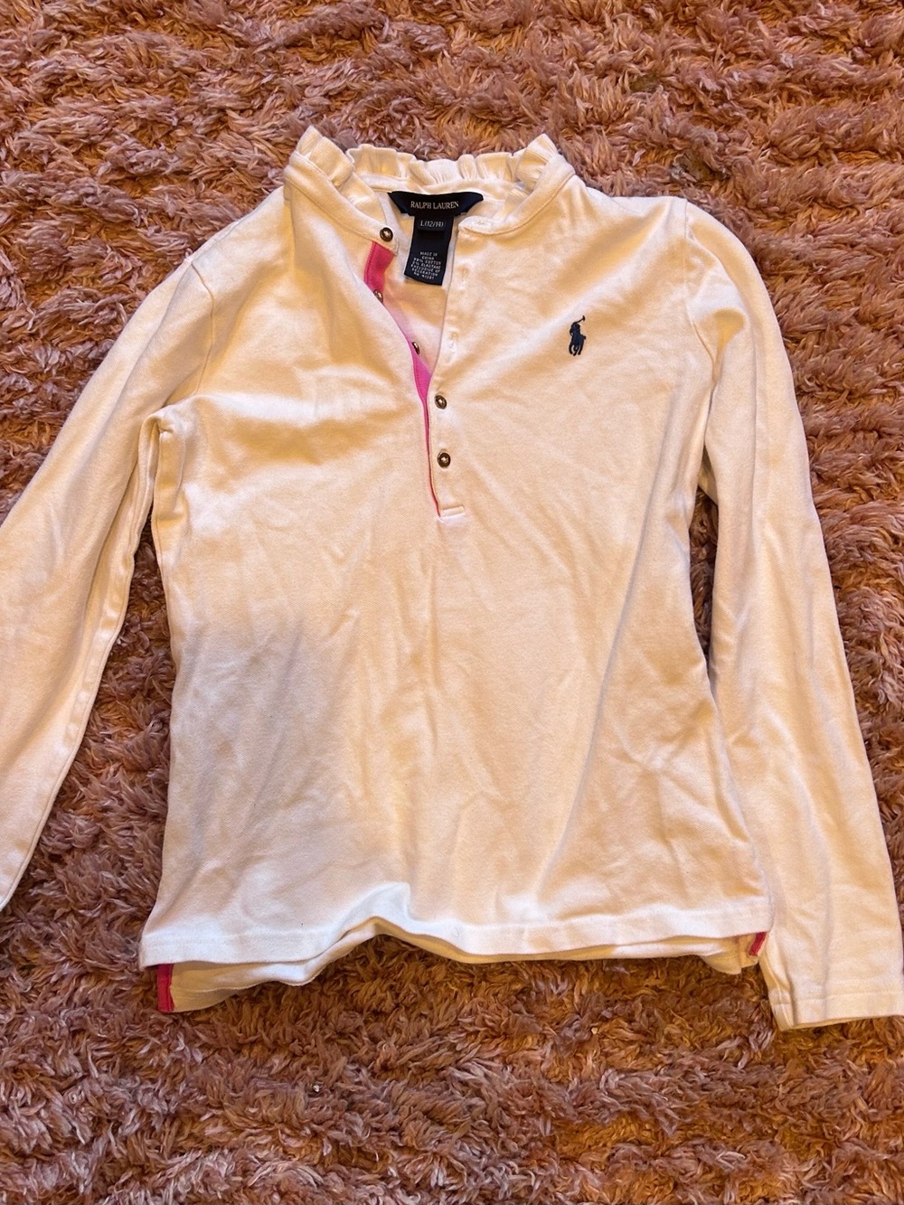 Ralph Lauren Cream Long-Sleeve Polo Top with Pink Trim